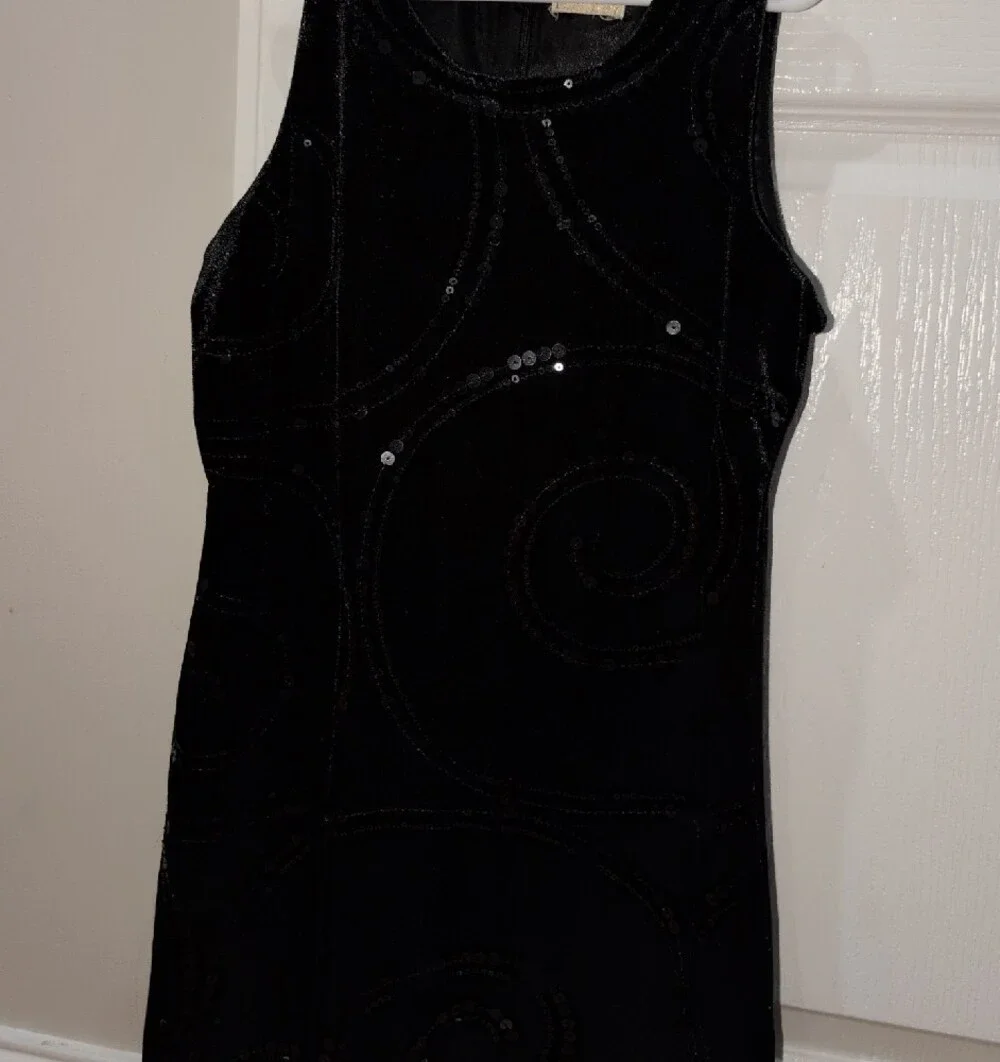Girl's Black Sequin Swirl Velvet Sleeveless Dress